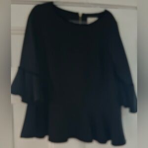 Sail to Sable Elegant Black Ruffle Sleeve Top with Velvet Trim